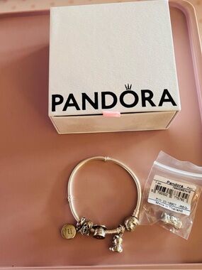 Pandora Silver Charm Bracelet with Pink-accented Box